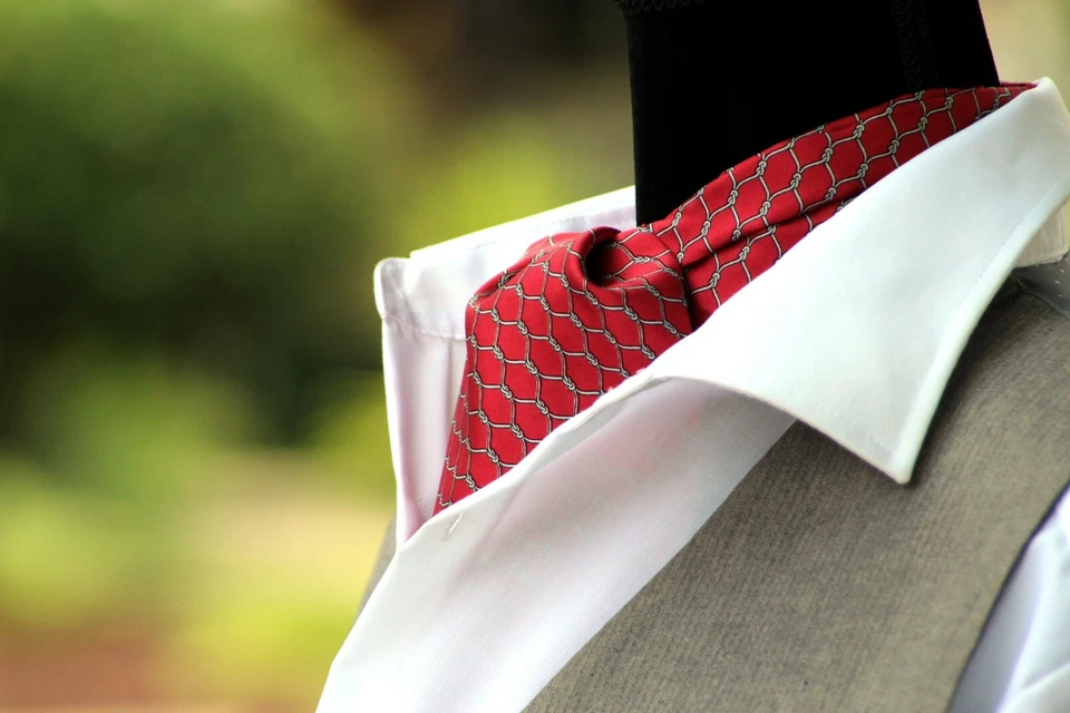 Men's Cravat Ascot 100%silk Gift Box A091 Red Ornament Print - Image 3 of 4