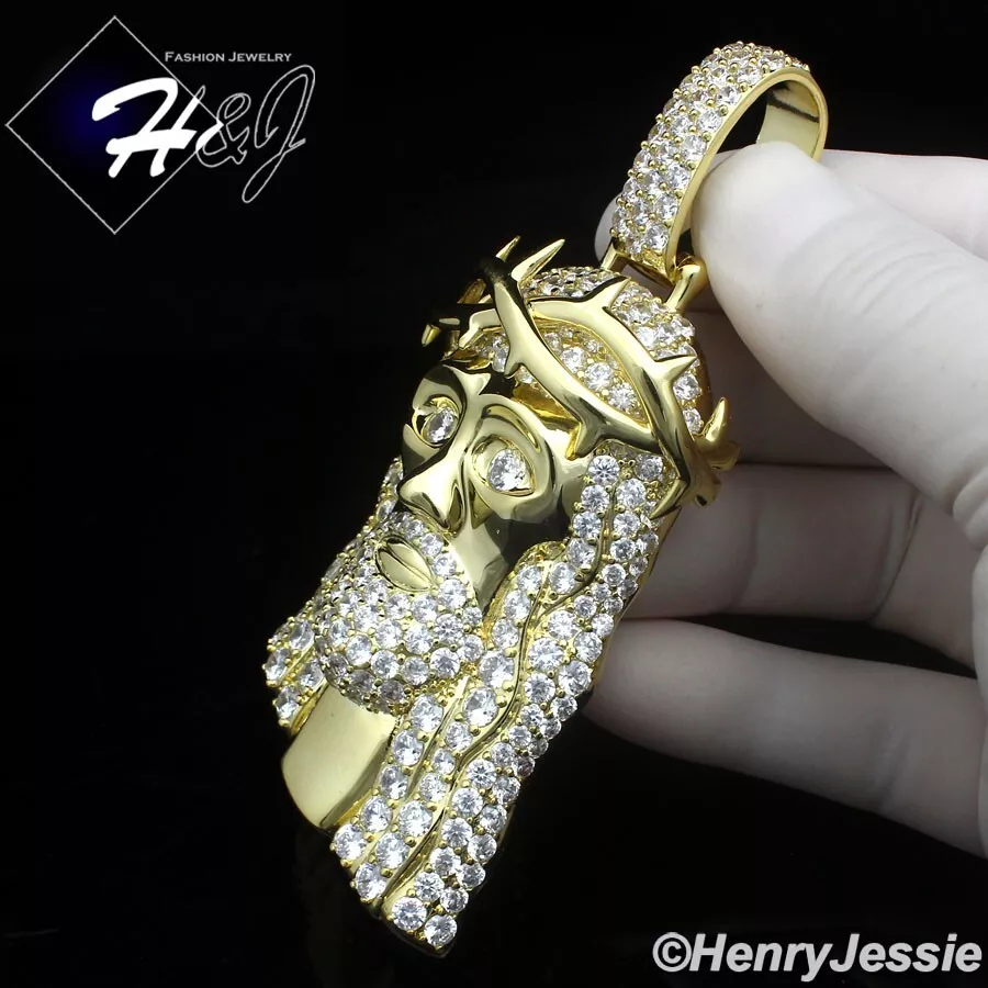MEN 14K GOLD PLATED ICY BLING CZ OVERSIZE GOLD 3D JESUS FACE PENDANT*BGP18 - image 2 of 4