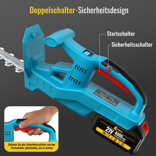 800W Akku Heckenschere Heckentrimmer—2*Akku 4 Ah, Messerlänge 20 Zoll Conentool - Bild 9 von 13