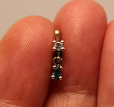 Ancien Pendentif en  Argent Massif 800 & Vermeil Saphir Navette et Diamant