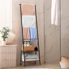 Freestanding Blanket Ladder w/ Shelf Blanket Rack Stand for Living Room Bathroom