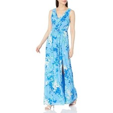 Adrianna Papell Floral Print Sleeveless Gown, Blue, Size 10