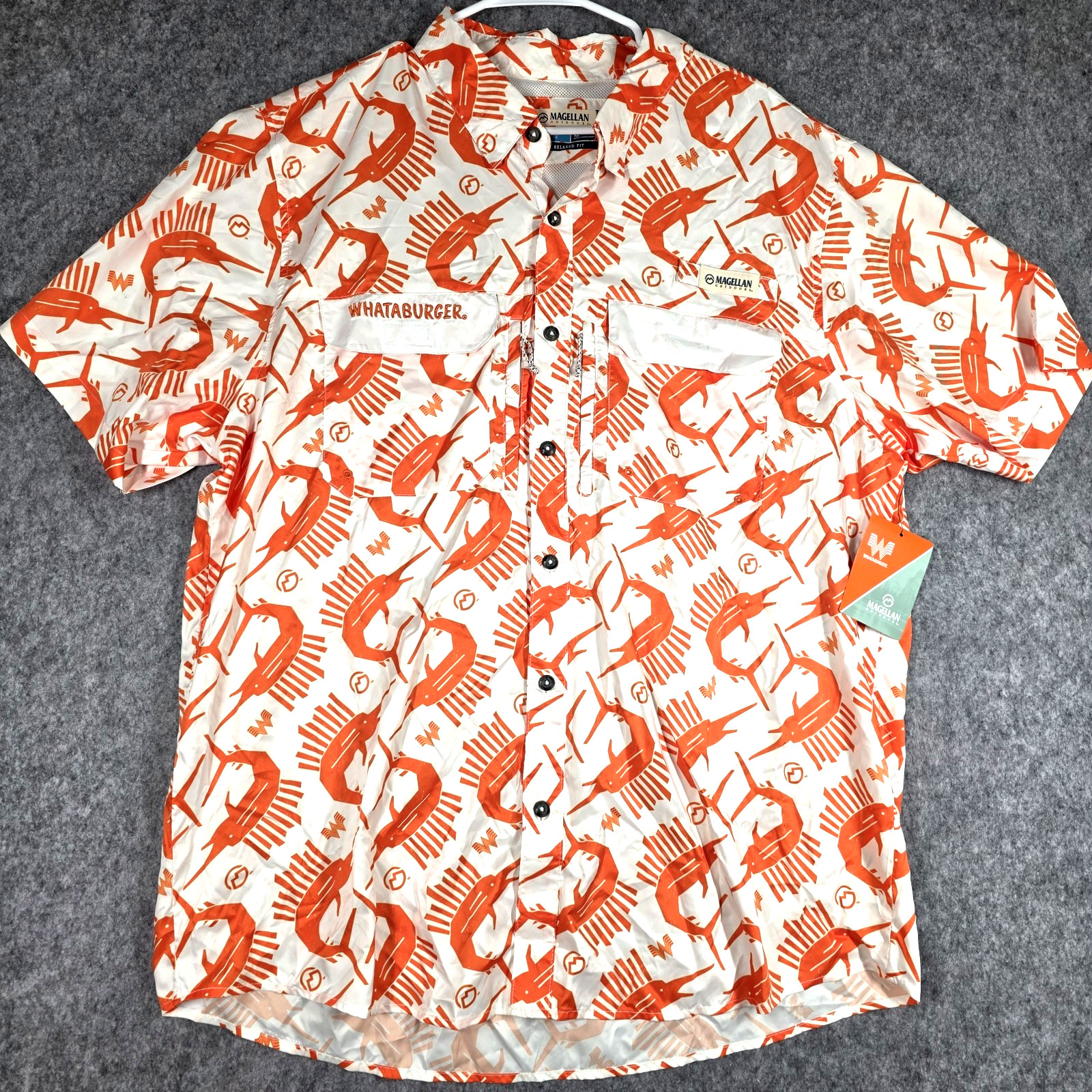 Magellan Whataburger Shirt Fishing Sailfish Orange Button Camp Relaxed sz XL NEW