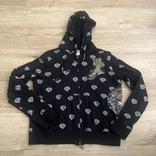 Vintage Ed Hardy by Christian Audigier All Over Print/patch Hoodie Women Size L