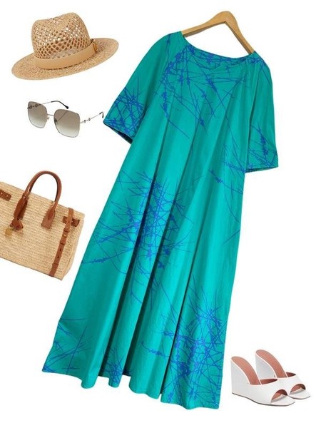 Women Finn Comfort Dress Turquoise Cotton 40 / L /