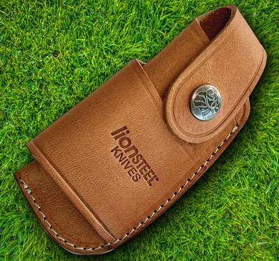 LionSTEEL Leather Sheath Sand For Folding Knives Up To 4'' Closed Snap Closure