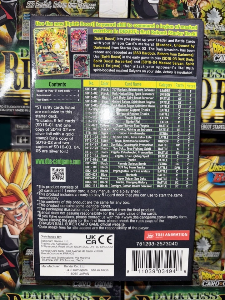 Bandai Dragon Ball Super Card Game Darkness Reborn Reboot Starter SD16 13 Stück - Bild 4 von 4