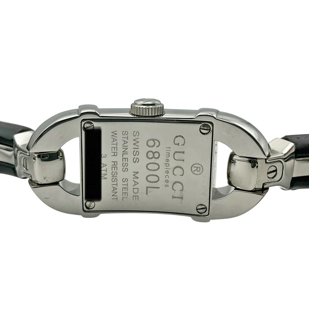 GUCCI Bamboo 6800L Quartz Watch Stainless Steel Black Leather
