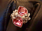 Vintage Sara Coventry Pink Hearts Rhinestones Glass Ring Adjustable, Silvertone  — photo 2