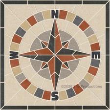 Porcelain Tile Mosaic Medallion Mariners Compass - Round in Square - Many Sizes