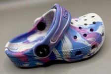 Toddler Girls 4C Marbled Crocs Pink Blue and White