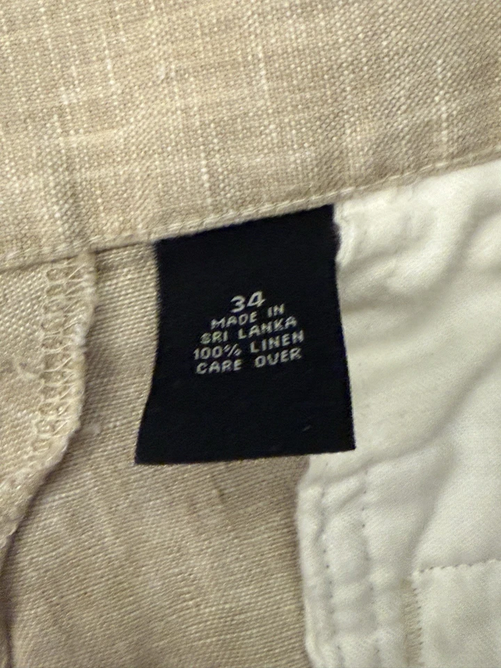 Pantalones Cortos Jos A Bank Para Hombre Talla 34 100% Lino Beige Tostado Plisado Informal 9” Entrepierna Foto 4 de 4