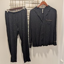 Soma Cool Nights PJ Set Black Gold Dot Print Long Sleeve Notch Collar Women's L