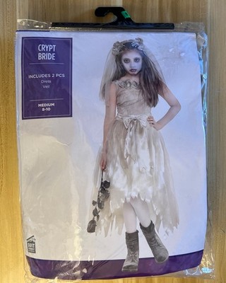 CRYPT BRIDE Halloween 2pc Costume Girls Size 8-10 Medium Fancy Dress and Veil