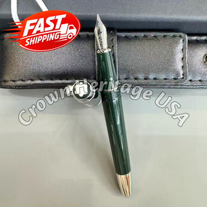 BID MB Meisterstuck 163 Fountain  Dark Green/Silver Trim w/Leather Pen Case Rare