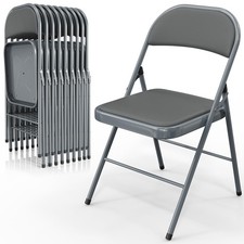 10 Pack Folding Chairs Padded Seats Metal Frame Pu Leather 350 lbs Capacity Gray