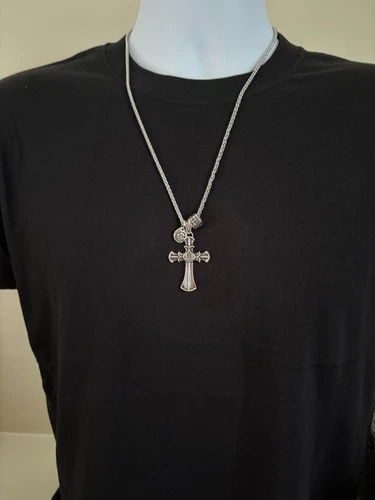 CHROME HEARTS Catena unisex stile cuori cromati con ciondolo croce e 2 più piccoli