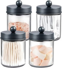 Amolliar 4 Pack Apothecary Jars Bathroom Vanity Storage Organizer Set Grey