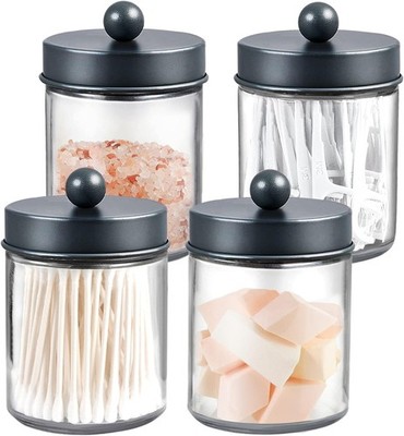 Amolliar 4 Pack Apothecary Jars Bathroom Vanity Storage Organizer Set Grey 