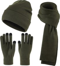 Men'S Knit Beanie Hat Scarf Gloves Cold Weather Set Long Neck Scarf Touchscreen