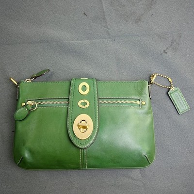 バッグ Coach Lily Legacy Turnrock Green Leather Vintage Coach Lily Legacy Turnlock Green Leather Tote Handbag