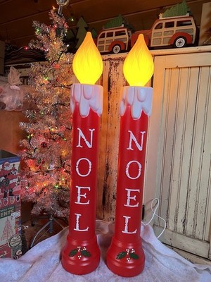 Blow Mold Noel Frosted Tops Christmas Candles Union Products 39  Pair New
