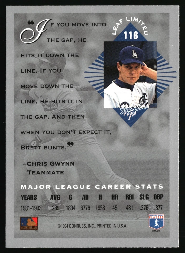 1994 Donruss Leaf Limited Brett Butler #116 - Image 2 of 2