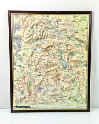 Vintage 3D Relief Karte Gipfel Bezirk Landschaften gerahmt Wandern Wandbild Dekor