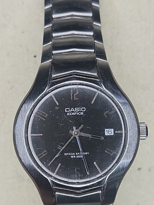 Casio Edifice Mens Watch Ef-107 Quartz New Battery Silver Tone Date Wr 100M