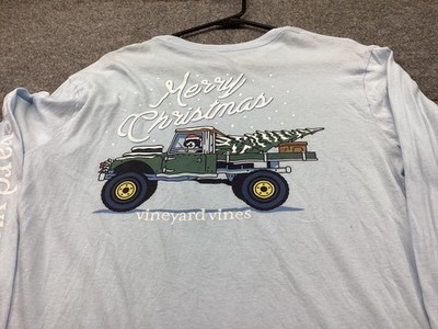 Vineyard Vines T Shirt Mens Medium Blue Merry Christmas Graphic Print Spellout
