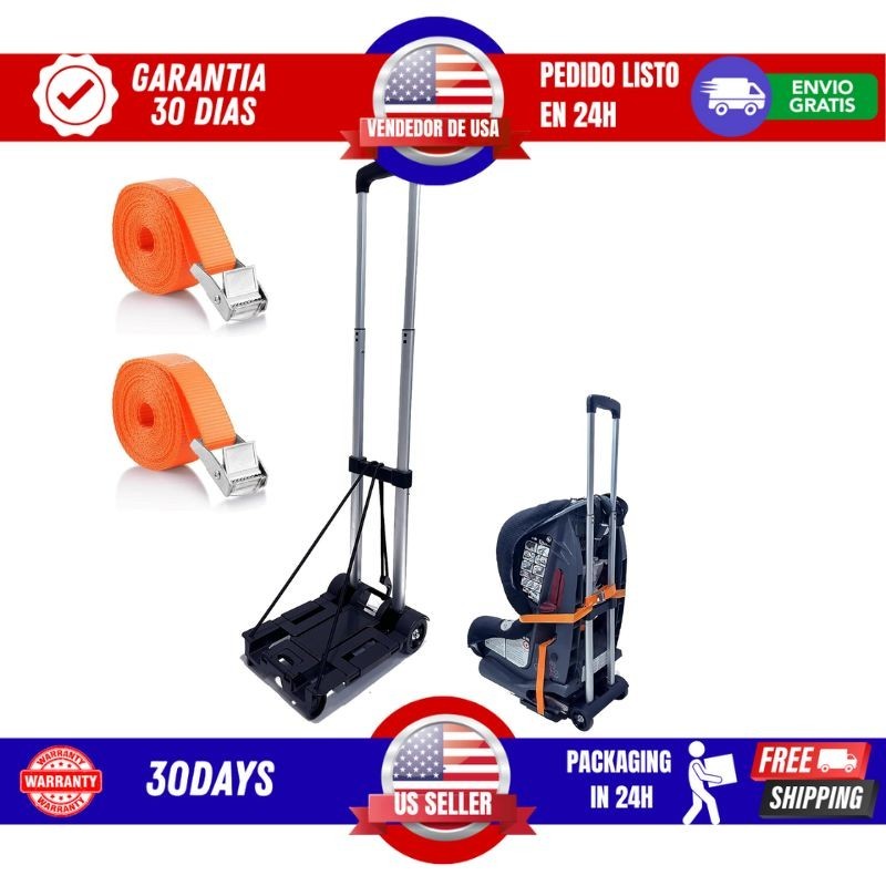 Cart With Telescoping Handle & Orange Straps For Trave