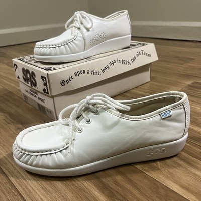 SAS Siesta Moccasin Shoes Womens 6.5 M White Leather Lace Up Comfort Walking