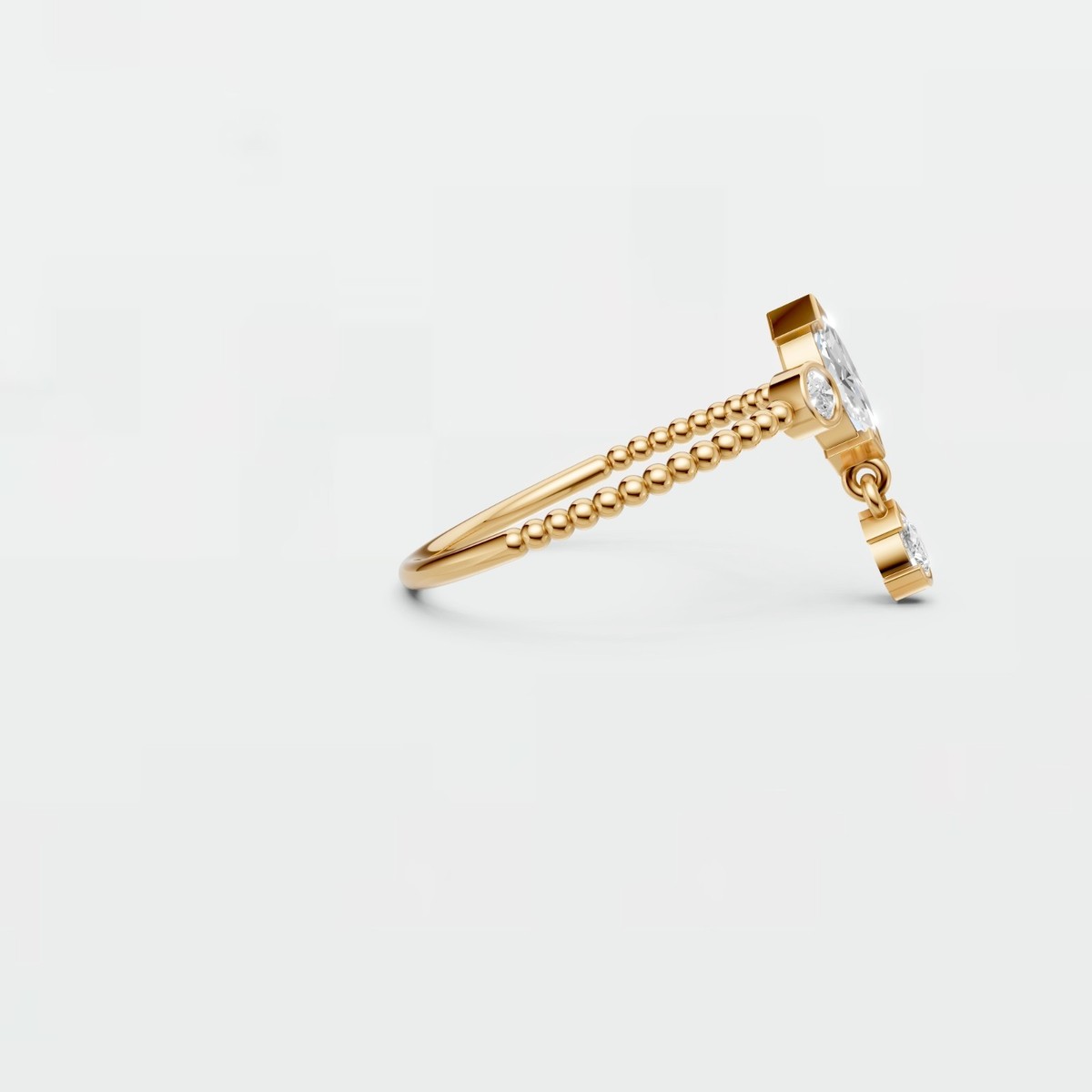 Nature Inspired Marquise & Pear Lab Grown Diamond Floral Dangle 14K Gold Ring View 2
