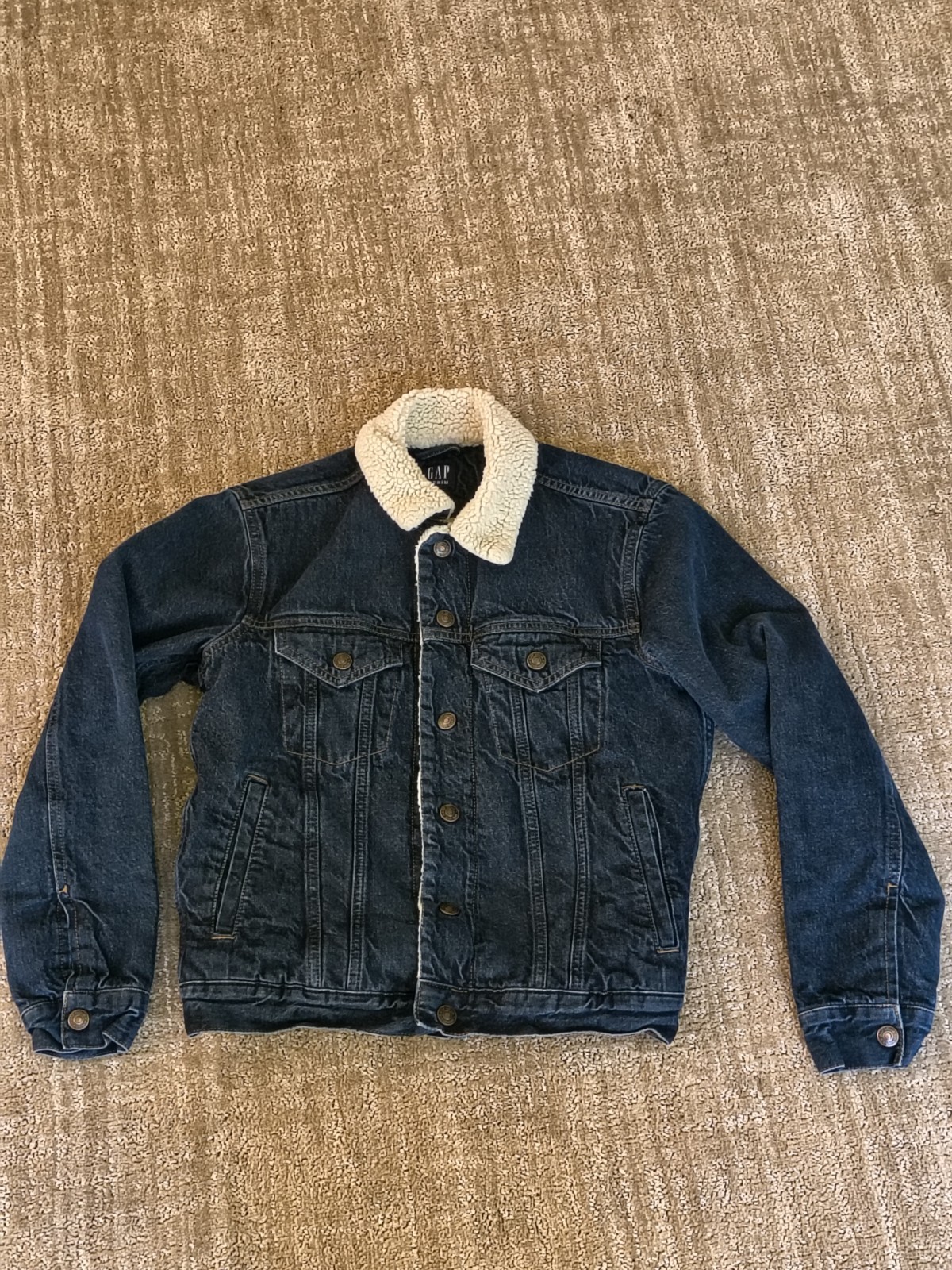 Gap Men's Denim Jacket Faux Fur Collar Button Accents Blue Lined XS