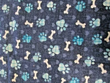 DOG BONES AND PAW PRINTS on Black - Fat Quarter Cotton Fabric    704