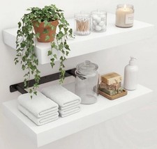Floating shelves for wall, 2 pack White, heavy duty invisible bracket 15in