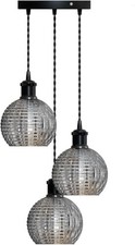 Vintage Retro Ribbed Glass Ceiling Pendant Light Adjustable Hanging Lamp Kitchen