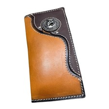 Western Stakes Leather Bi Fold Long Wallet Horse Horseshoe Stallion Concho Brown