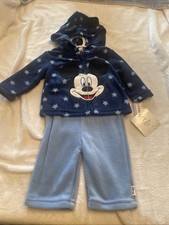 Disney Mickey Mouse Outfit Boys Sz 3 - 6 M Hooded Zip Front Top/Jacket Blue Pant