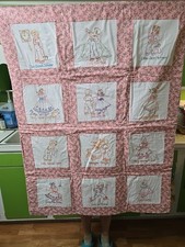 3x4 Baby Quilt With The Nursery Rhymes Hand Embroidered And Sewed Together New