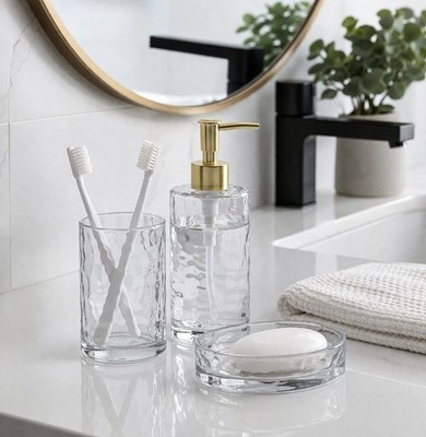 Navaris Luxus Badezimmer Set - Seifenspender Set Bad Deko - Mattgold Finish...