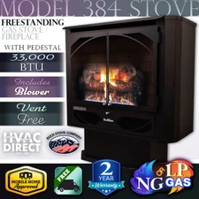 Buck Stove 384 Vent-Free 32" NG/LP Gas Stove w/ Blower & Pedestal - 33,000 BTU