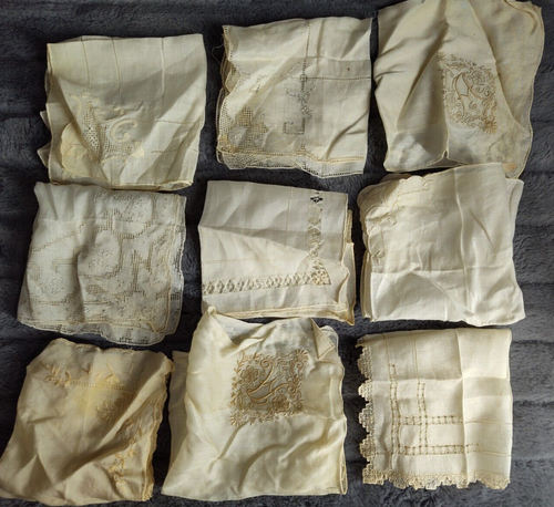 Vintage Embroidery Needlework Handkerchief Lot (9) Linen Cotton - Picture 2 of 21