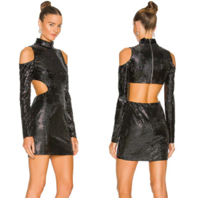 HOURS Mini Disco Lucinda Dress Black w/cut-outs Reflective Size XS NWT
