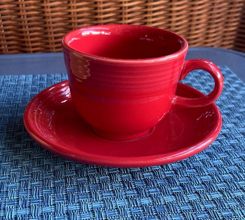 Fiesta Ware Coffee or Tea Cup & Saucer 1 Yellow 1 Red Homer Laughlin Set Of 2 - Picture 4 of 7