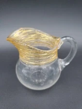 Antique Scarce HC Fry Amber Threaded & Controlled Bubble Art Glass Creamer 1920s