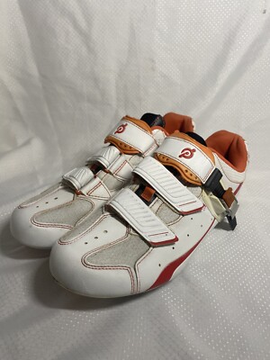 Peloton Cycling Bike Shoes Size 43 Cleats White Orange Men’s Size Women’s  11
