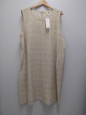 Eileen Fisher New Size XL Natural Organic Linen Cotton Division Jacquard Dress