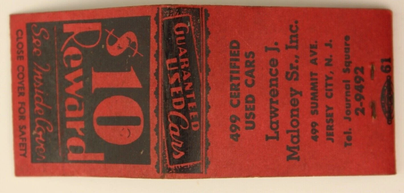  1950’s lawrence maloney sr carros usados summit ave jersey city nj matchbook 