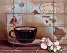 Ceramic Tile Mural Kitchen Shower Backsplash Kasun Kona Coffee Art EC-TK010